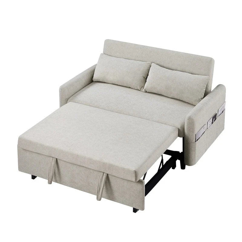 Convertible Sofa Bed Loveseat with Adjustable Backrest, Storage Pockets, and 2 Soft Pillows 4
