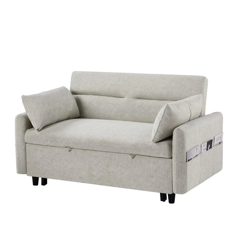 Convertible Sofa Bed Loveseat with Adjustable Backrest, Storage Pockets, and 2 Soft Pillows 5