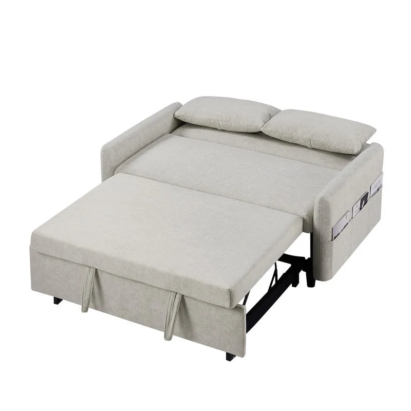 Convertible Sofa Bed Loveseat with Adjustable Backrest, Storage Pockets, and 2 Soft Pillows 6