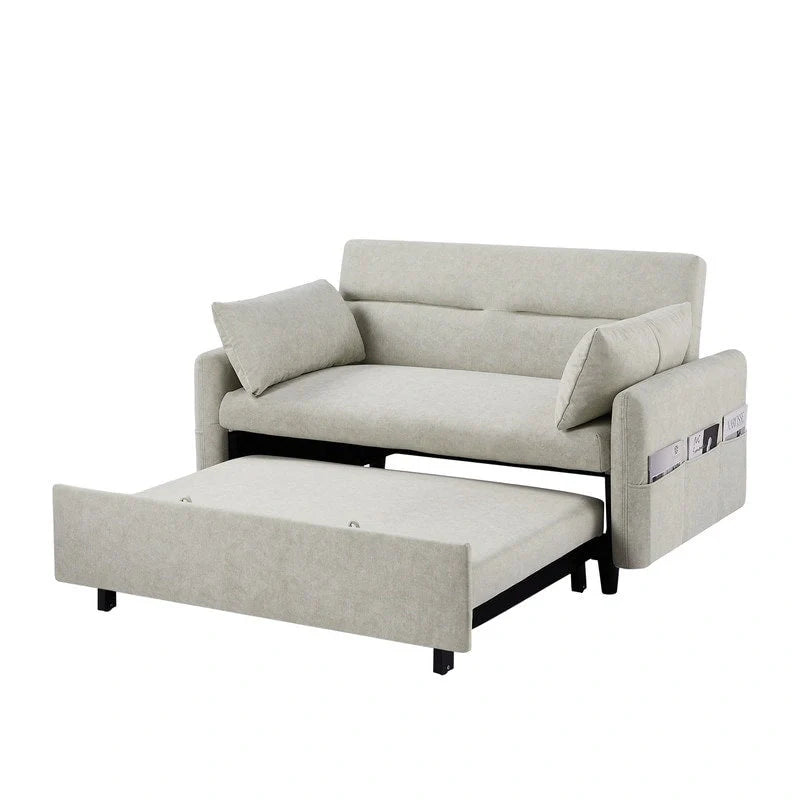 Convertible Sofa Bed Loveseat with Adjustable Backrest, Storage Pockets, and 2 Soft Pillows 7