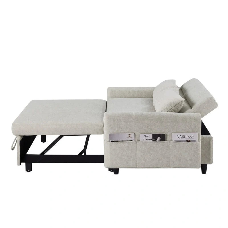 Convertible Sofa Bed Loveseat with Adjustable Backrest, Storage Pockets, and 2 Soft Pillows 18