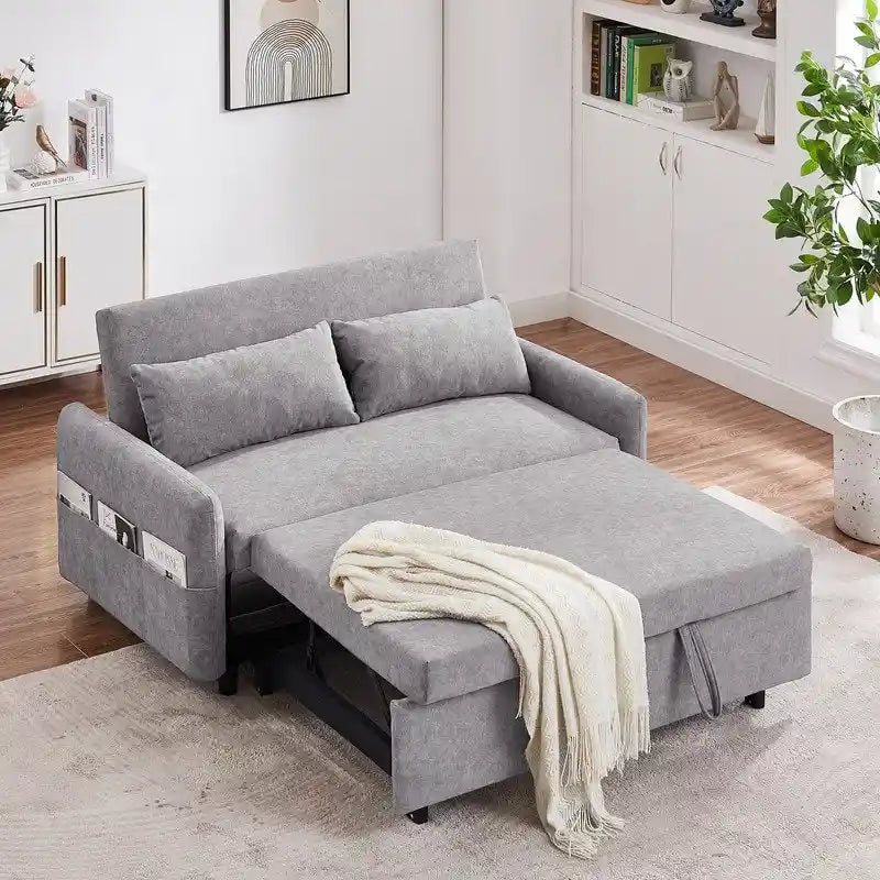 Convertible Sofa Bed Loveseat with Adjustable Backrest, Storage Pockets, and 2 Soft Pillows 21
