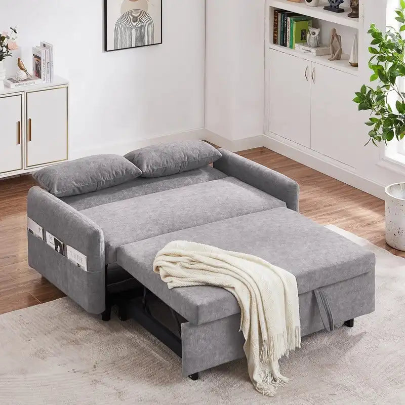 Convertible Sofa Bed Loveseat with Adjustable Backrest, Storage Pockets, and 2 Soft Pillows 22
