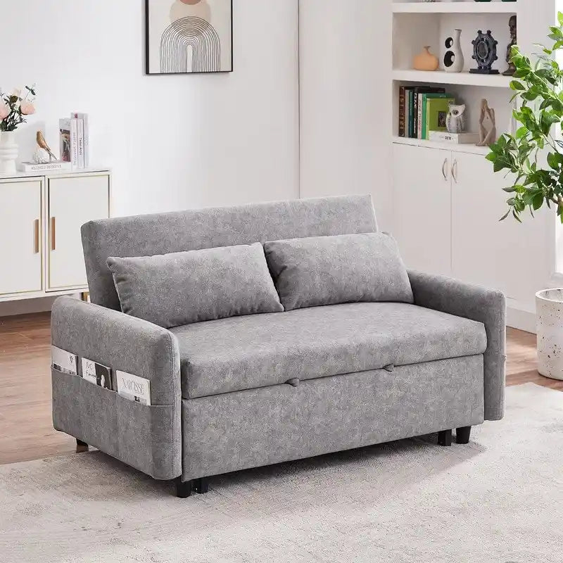 Convertible Sofa Bed Loveseat with Adjustable Backrest, Storage Pockets, and 2 Soft Pillows 23