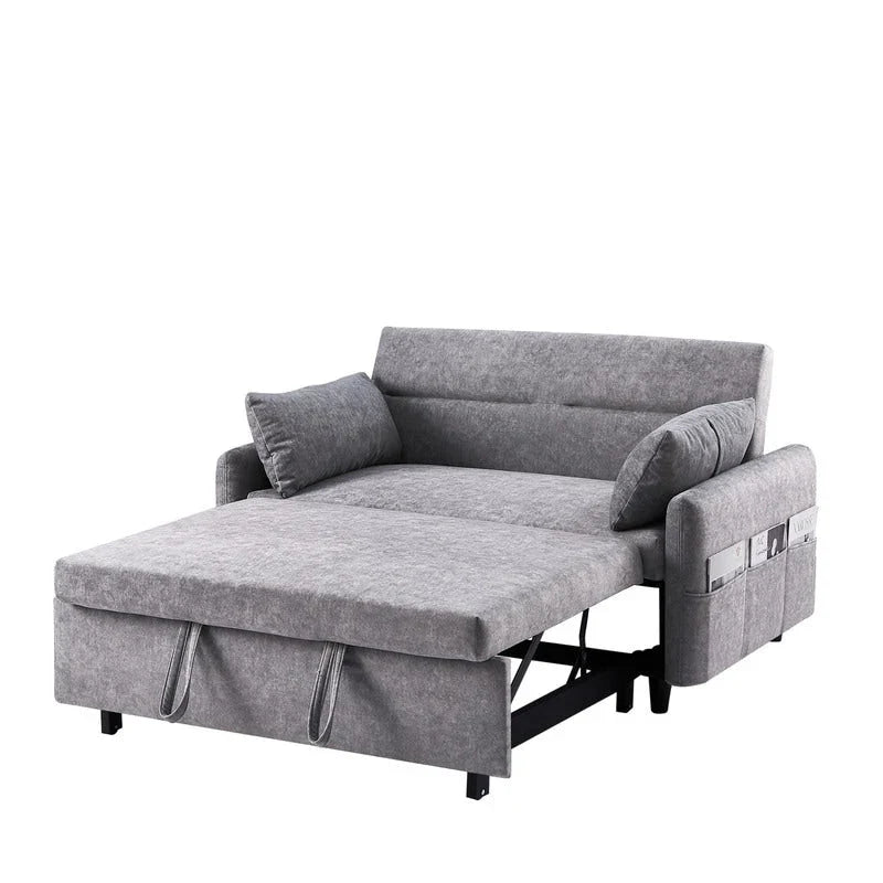 Convertible Sofa Bed Loveseat with Adjustable Backrest, Storage Pockets, and 2 Soft Pillows 24