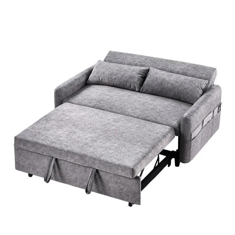 Convertible Sofa Bed Loveseat with Adjustable Backrest, Storage Pockets, and 2 Soft Pillows 25