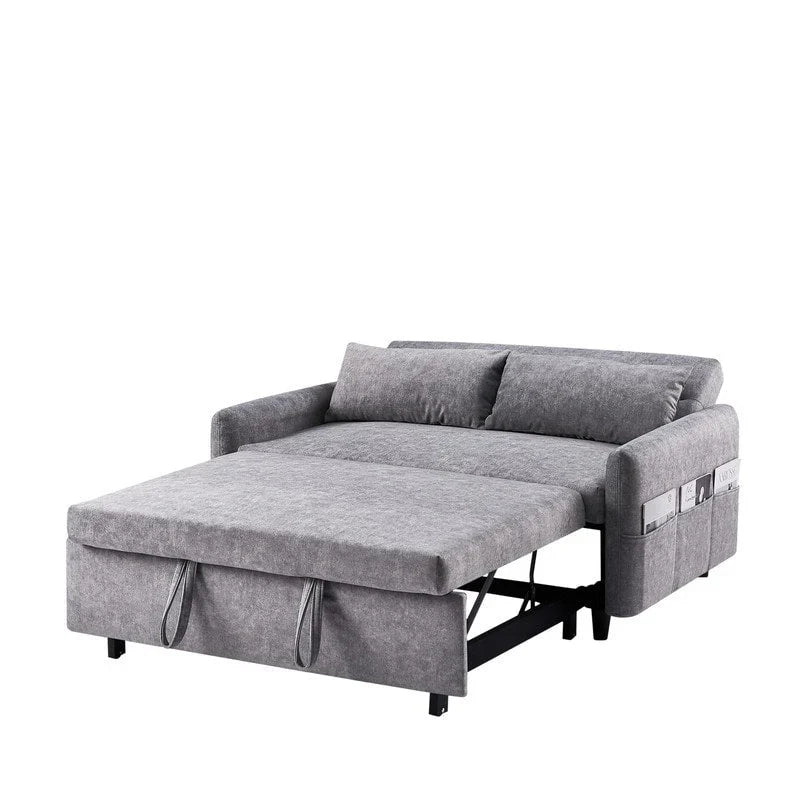 Convertible Sofa Bed Loveseat with Adjustable Backrest, Storage Pockets, and 2 Soft Pillows 27