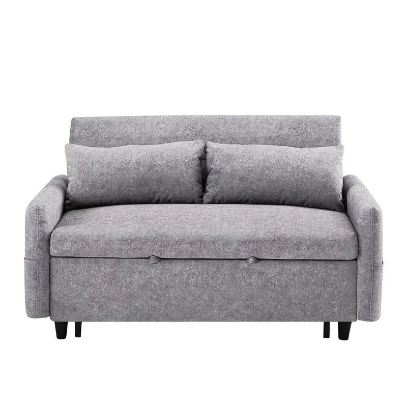 Convertible Sofa Bed Loveseat with Adjustable Backrest, Storage Pockets, and 2 Soft Pillows 30