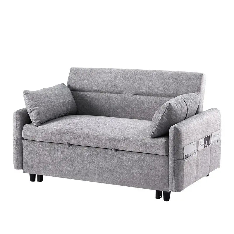 Convertible Sofa Bed Loveseat with Adjustable Backrest, Storage Pockets, and 2 Soft Pillows 32