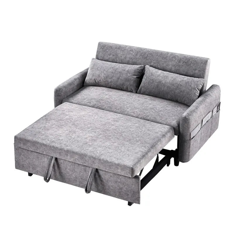 Convertible Sofa Bed Loveseat with Adjustable Backrest, Storage Pockets, and 2 Soft Pillows 34