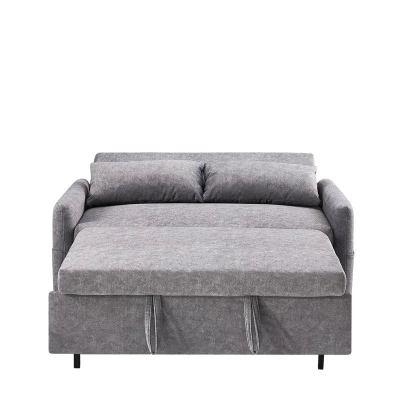 Convertible Sofa Bed Loveseat with Adjustable Backrest, Storage Pockets, and 2 Soft Pillows 35