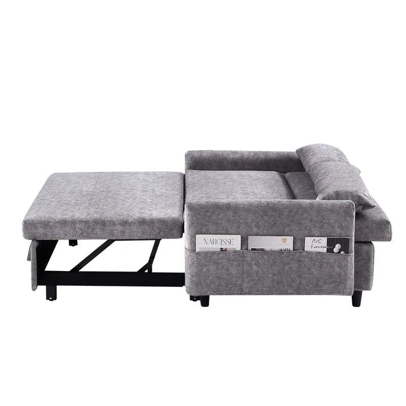 Convertible Sofa Bed Loveseat with Adjustable Backrest, Storage Pockets, and 2 Soft Pillows 37
