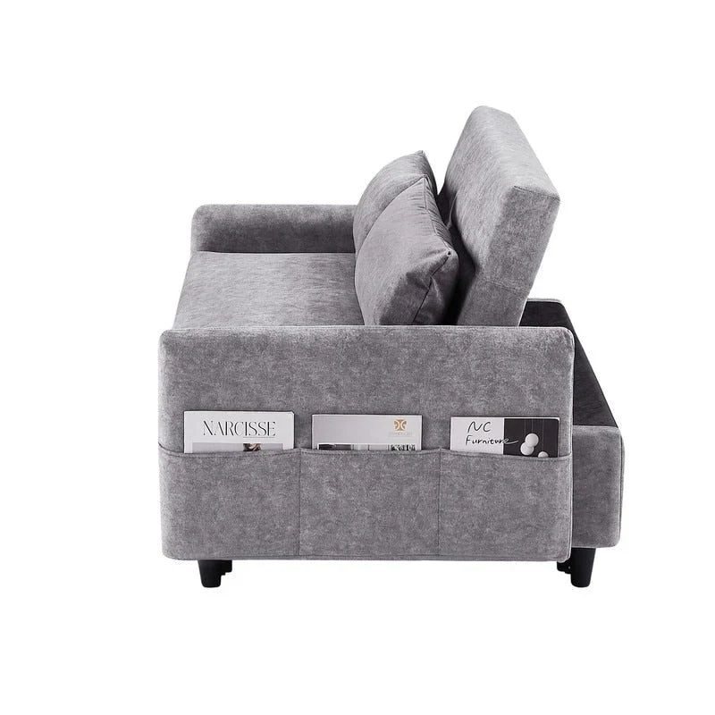 Convertible Sofa Bed Loveseat with Adjustable Backrest, Storage Pockets, and 2 Soft Pillows 38