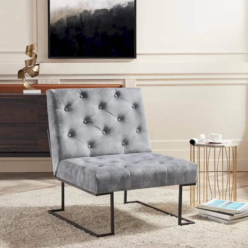 Corvus Savannah Tufted Velvet Lounge Chair with Upholstered Accent 1