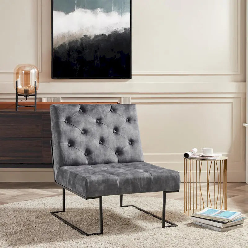 Corvus Savannah Tufted Velvet Lounge Chair with Upholstered Accent 3