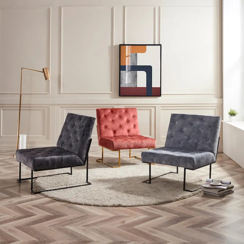 Corvus Savannah Tufted Velvet Lounge Chair with Upholstered Accent 4