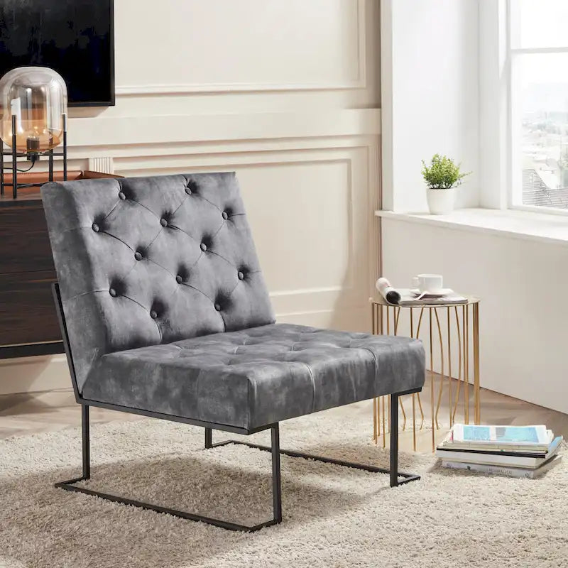 Corvus Savannah Tufted Velvet Lounge Chair with Upholstered Accent 7