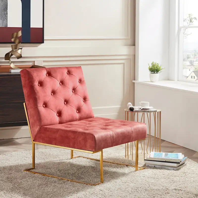 Corvus Savannah Tufted Velvet Lounge Chair with Upholstered Accent 19