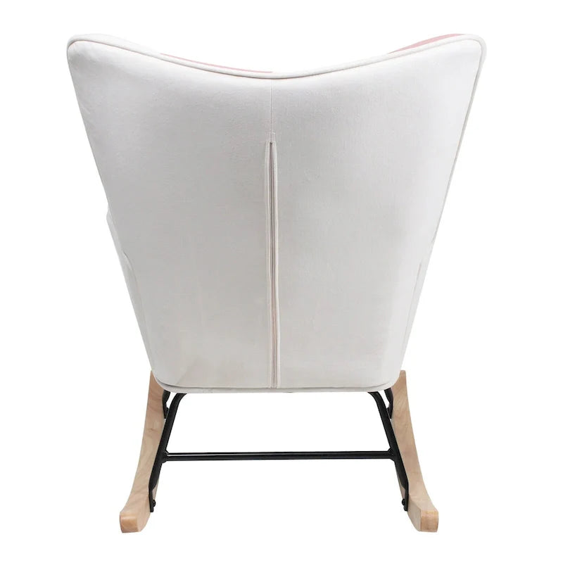 Mid-Century Patchwork Linen Rocking Chair with Wooden Legs 17