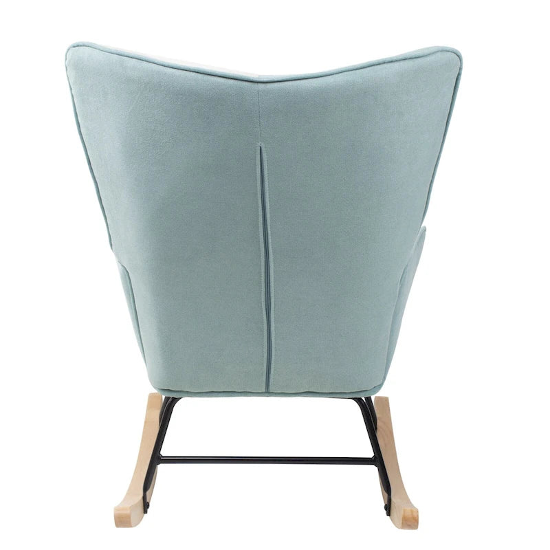 Mid-Century Patchwork Linen Rocking Chair with Wooden Legs 26