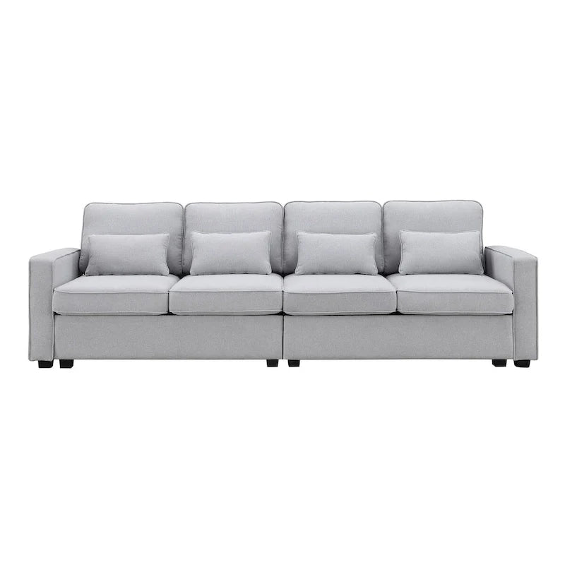 Merax 104 Modern 4-Seater Linen Sofa with Armrest Pockets and 4 Pillows - Minimalist Design 2