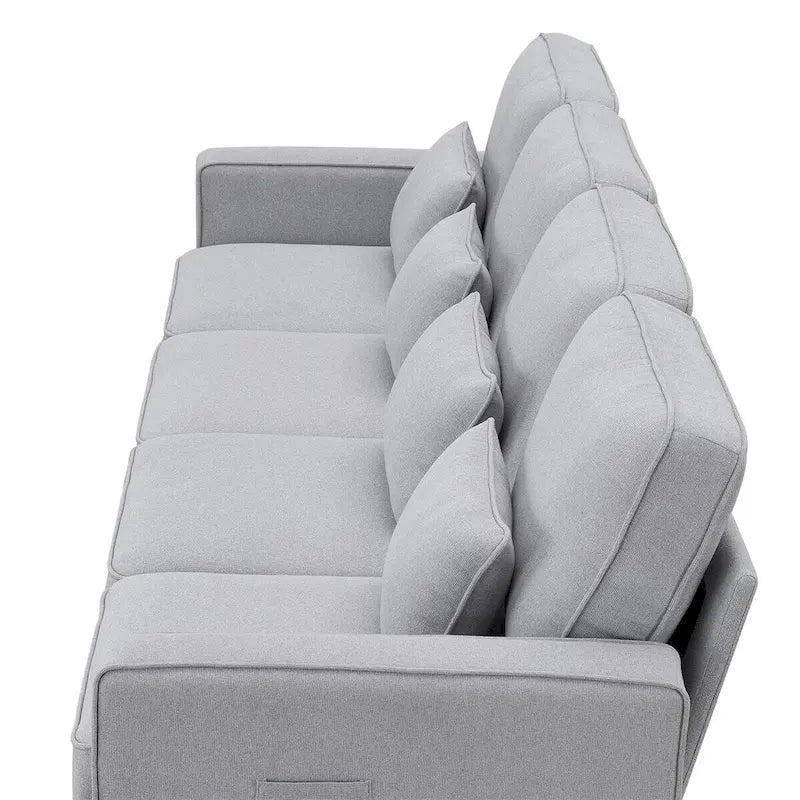Merax 104 Modern 4-Seater Linen Sofa with Armrest Pockets and 4 Pillows - Minimalist Design 3