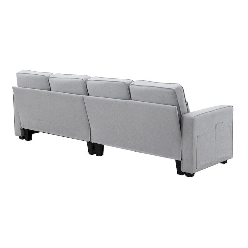 Merax 104 Modern 4-Seater Linen Sofa with Armrest Pockets and 4 Pillows - Minimalist Design 4