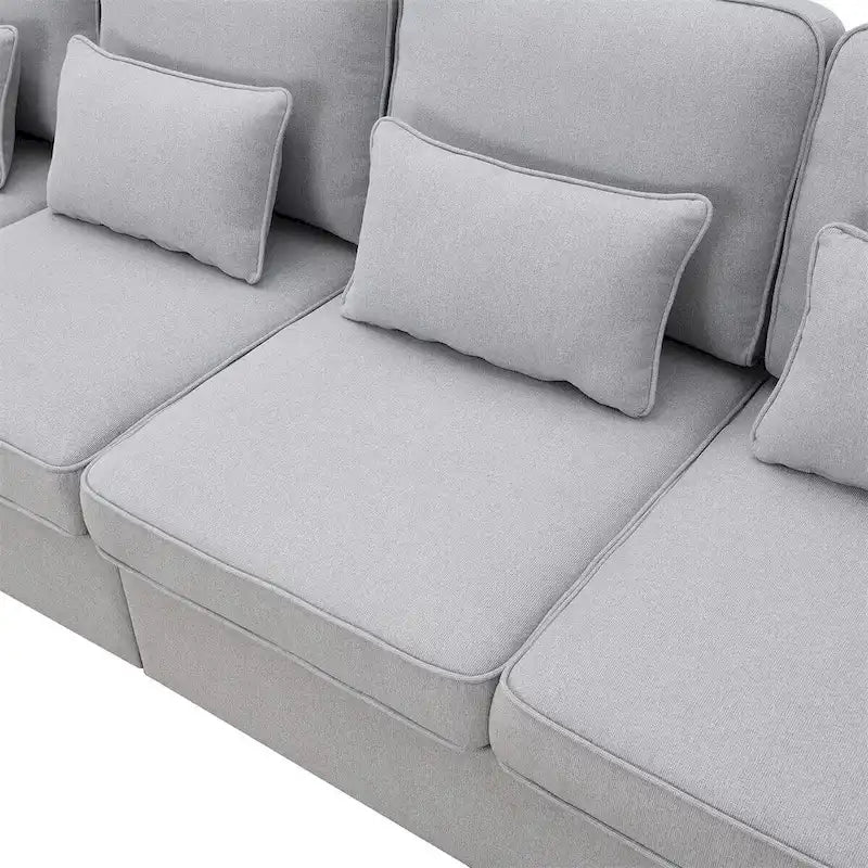Merax 104 Modern 4-Seater Linen Sofa with Armrest Pockets and 4 Pillows - Minimalist Design 9