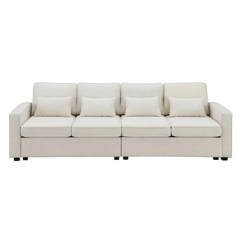 Merax 104 Modern 4-Seater Linen Sofa with Armrest Pockets and 4 Pillows - Minimalist Design 12