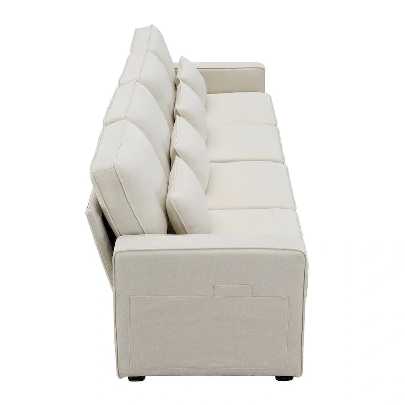 Merax 104 Modern 4-Seater Linen Sofa with Armrest Pockets and 4 Pillows - Minimalist Design 13