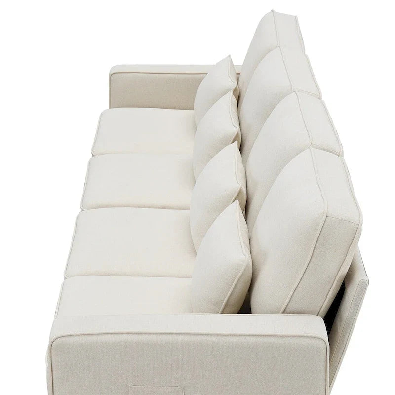 Merax 104 Modern 4-Seater Linen Sofa with Armrest Pockets and 4 Pillows - Minimalist Design 14