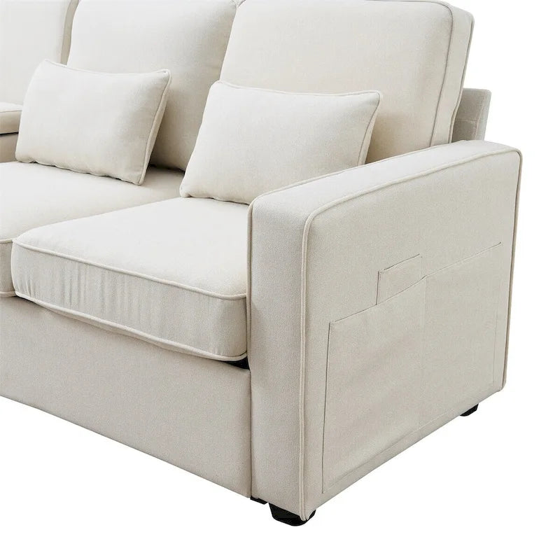 Merax 104 Modern 4-Seater Linen Sofa with Armrest Pockets and 4 Pillows - Minimalist Design 17