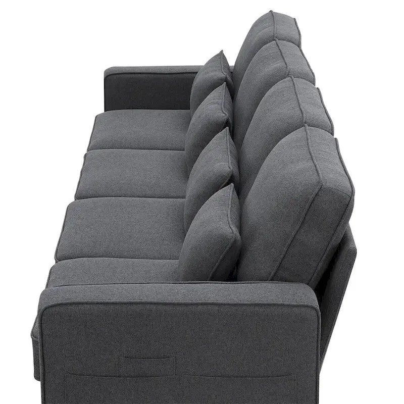 Merax 104 Modern 4-Seater Linen Sofa with Armrest Pockets and 4 Pillows - Minimalist Design 22