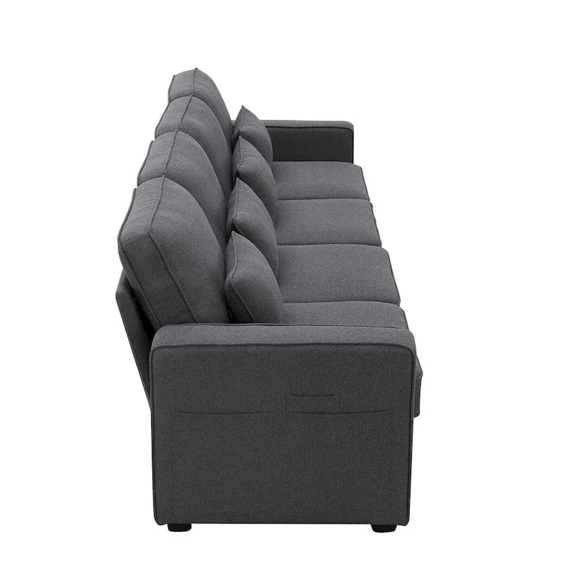 Merax 104 Modern 4-Seater Linen Sofa with Armrest Pockets and 4 Pillows - Minimalist Design 23