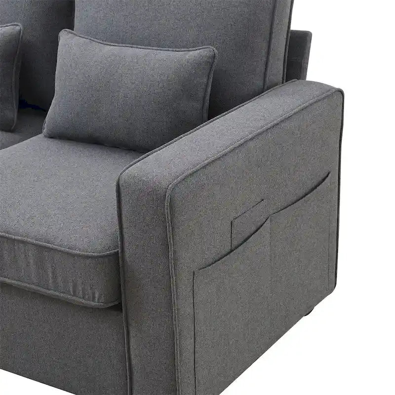 Merax 104 Modern 4-Seater Linen Sofa with Armrest Pockets and 4 Pillows - Minimalist Design 24
