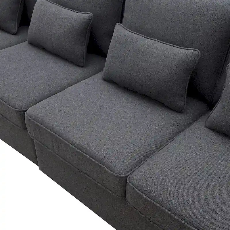 Merax 104 Modern 4-Seater Linen Sofa with Armrest Pockets and 4 Pillows - Minimalist Design 26