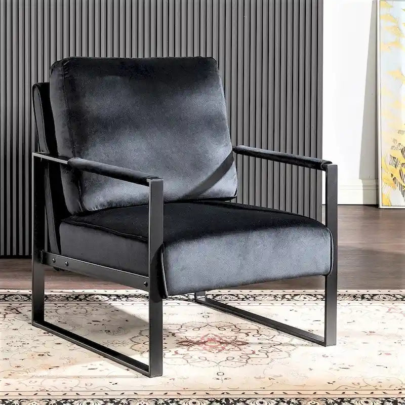 Hosam 25.4 Velvet Upholstered Chair with Metal Arms 1