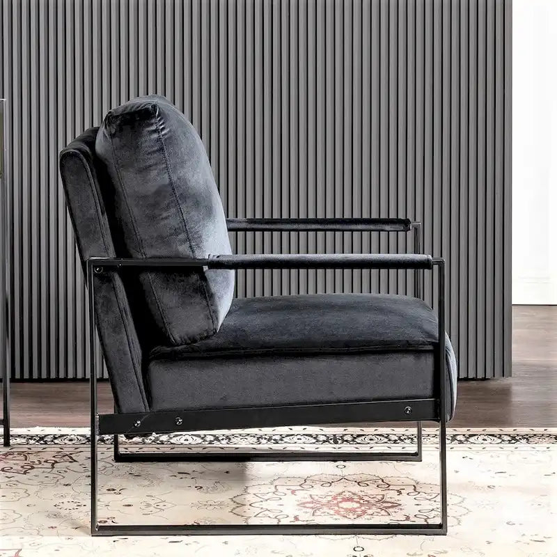 Hosam 25.4 Velvet Upholstered Chair with Metal Arms 2
