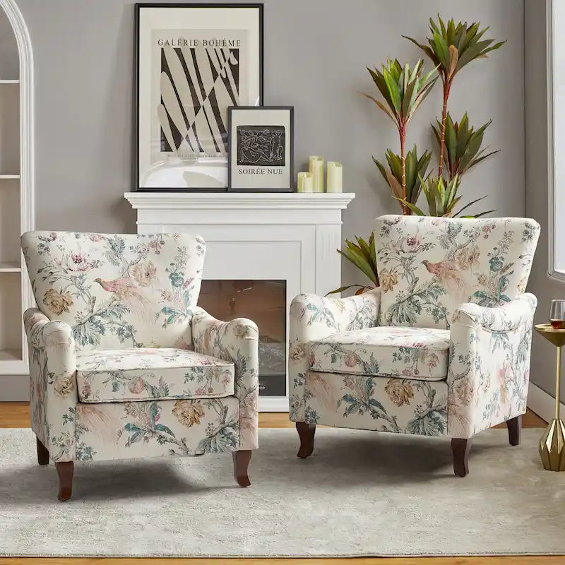 Set of 2 Samouel Contemporary Floral Wingback Armchairs by HULALA HOME 40