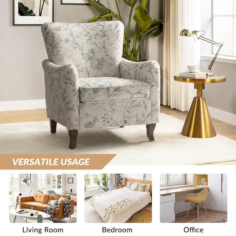 Set of 2 Samouel Contemporary Floral Wingback Armchairs by HULALA HOME 12