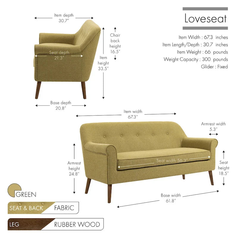 Porthos Home Ruth Small Fabric Loveseat Sofa with Rubberwood Frame 7