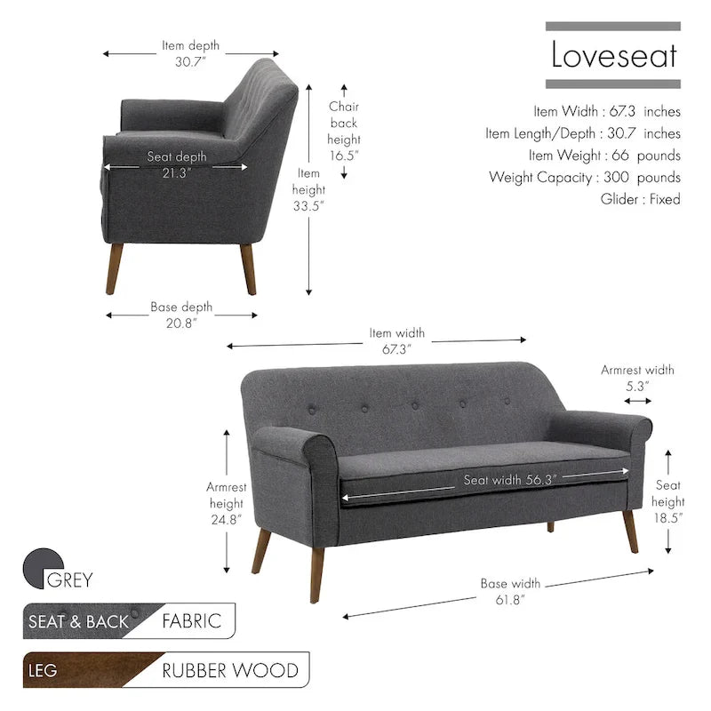Porthos Home Ruth Small Fabric Loveseat Sofa with Rubberwood Frame 13