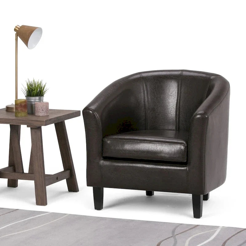 Modern Tub Accent Chair with Upholstered Seat and Wooden Legs