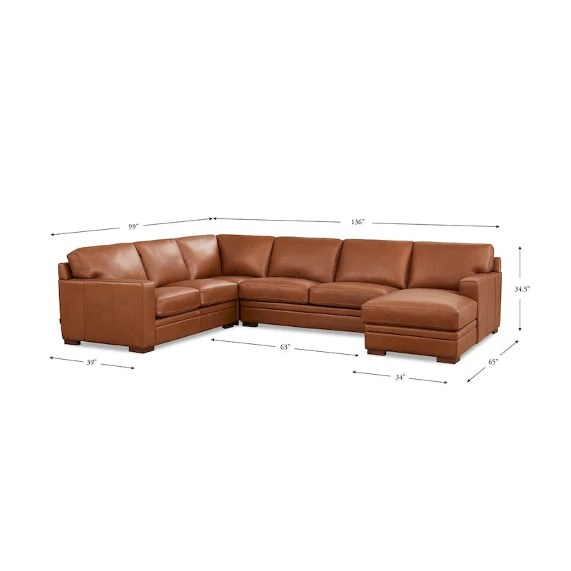 Hydeline Dillon Right-Facing Sectional Sofa with Chaise in Top Grain Leather 6