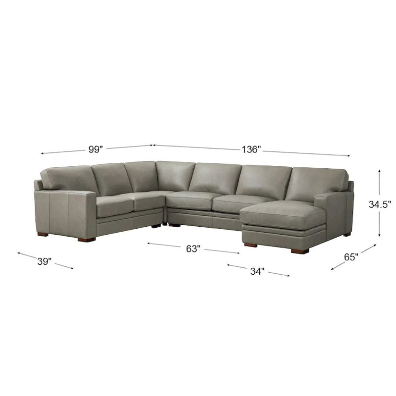Hydeline Dillon Right-Facing Sectional Sofa with Chaise in Top Grain Leather 17