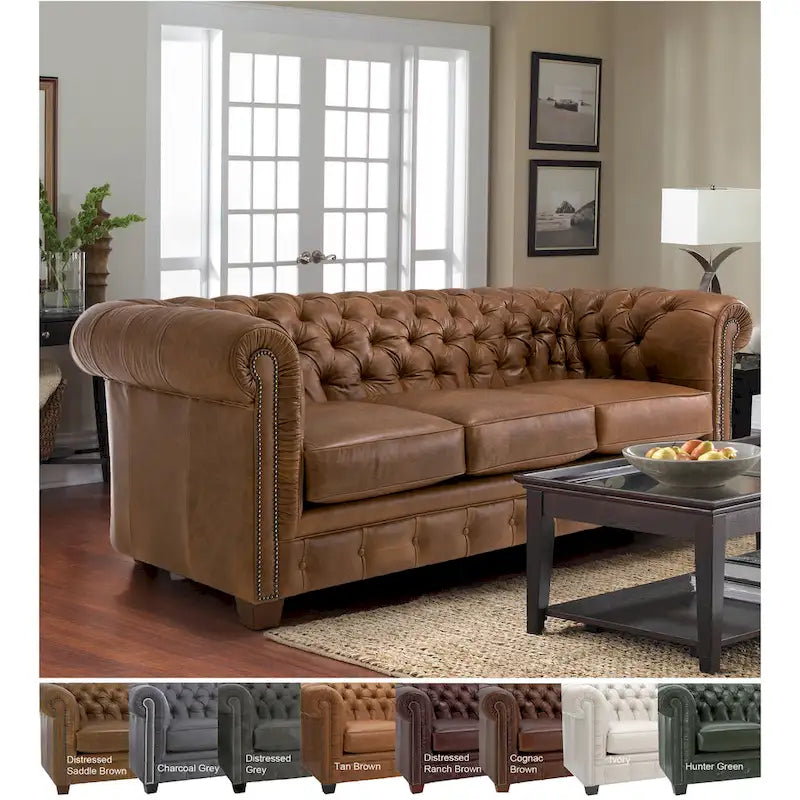 Hancock Tufted Top Grain Italian Leather Chesterfield Sofa - Dimensions: 31" H x 86" W x 40" D 1