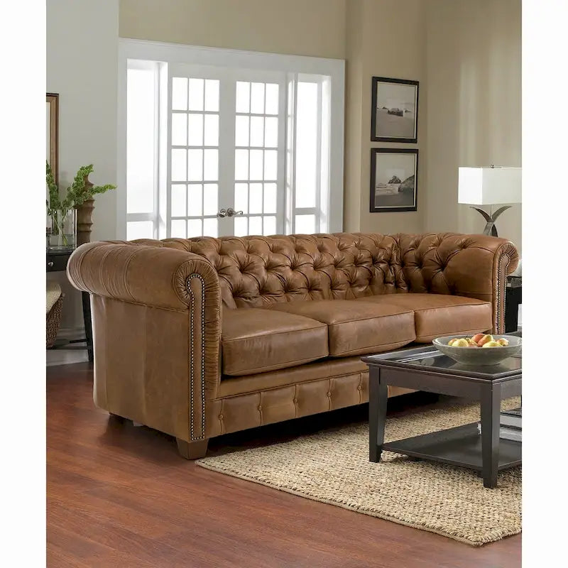 Hancock Tufted Top Grain Italian Leather Chesterfield Sofa - Dimensions: 31" H x 86" W x 40" D 2
