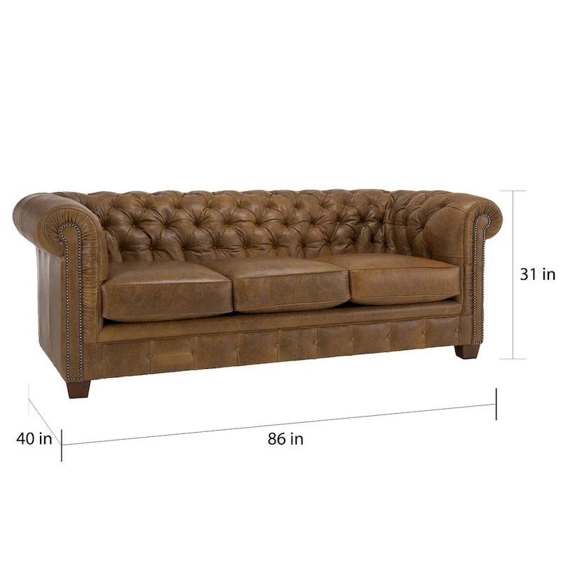 Hancock Tufted Top Grain Italian Leather Chesterfield Sofa - Dimensions: 31" H x 86" W x 40" D 6