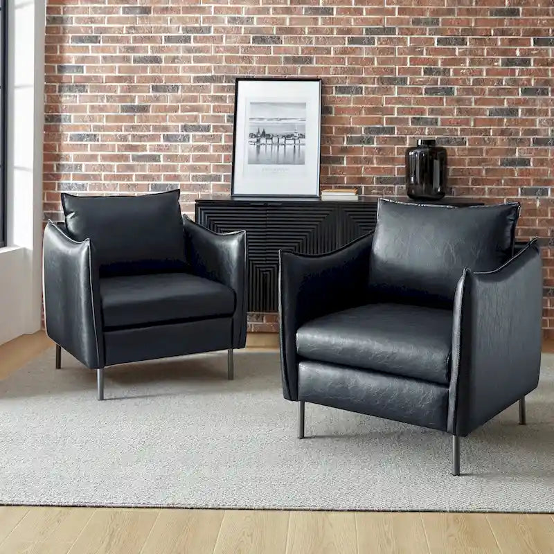 Set of 2 Jaime Modern Vegan Leather Accent Chairs with Metal Legs by HULALA HOME 35