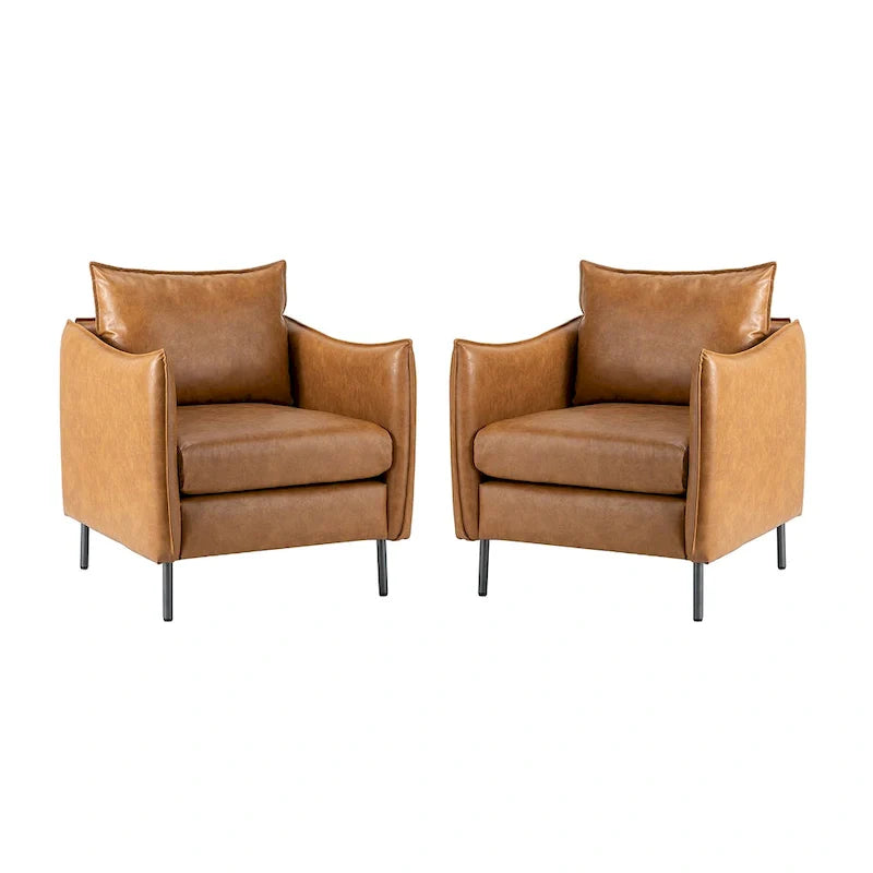 Set of 2 Jaime Modern Vegan Leather Accent Chairs with Metal Legs by HULALA HOME 2